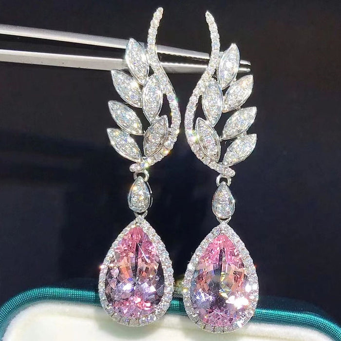 Angel Wing Earrings Pink Diamond Tear Drop Earrings