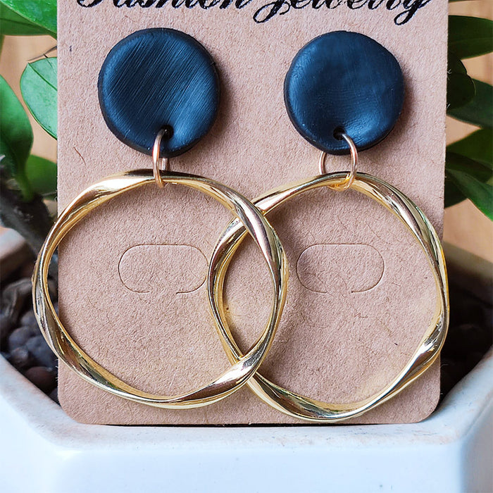 Morandi Color Irregular Metal Clay Hoop Earrings - High-End Boho Style