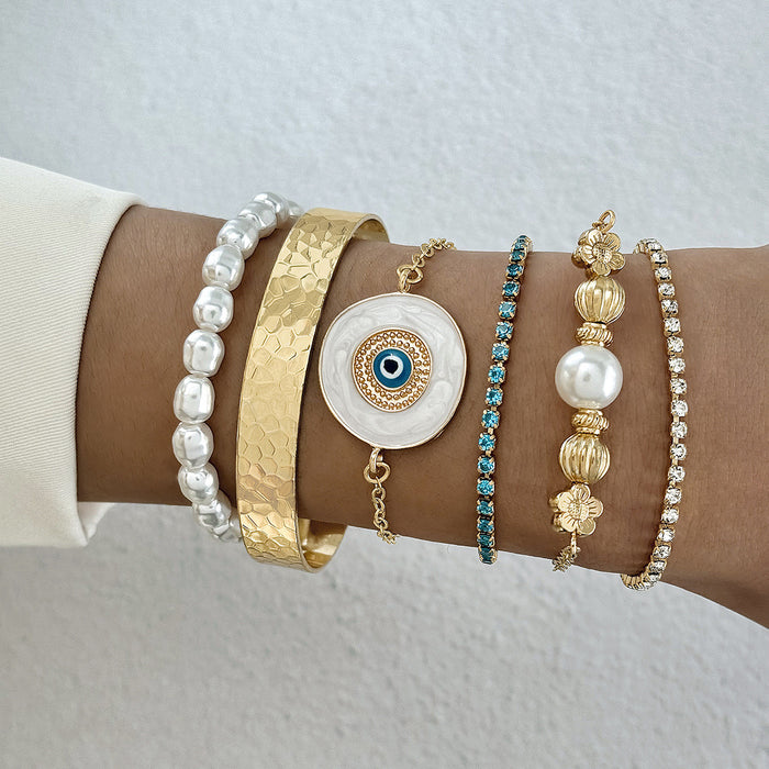 Bohemian Evil Eye Bracelet Set - Unique Diamond-Inlaid Jewelry