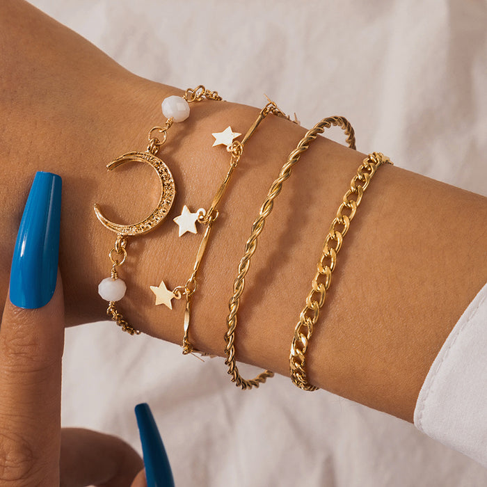 Moon and Star Bracelet Set - Gold Chain Beaded Bracelet Collection