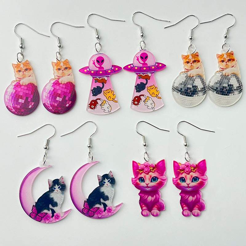 Pink Meow Acrylic Earrings - wallojewerly 