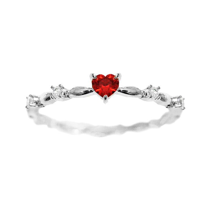 Red zircon heart-shaped index finger ring