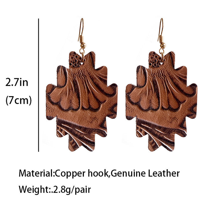 Western Cowboy Earrings with Aztec Trim and Embossed Leather Design