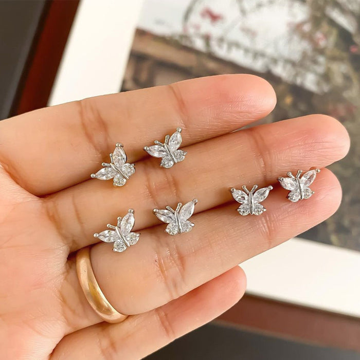 Korean style simple zircon small butterfly earrings