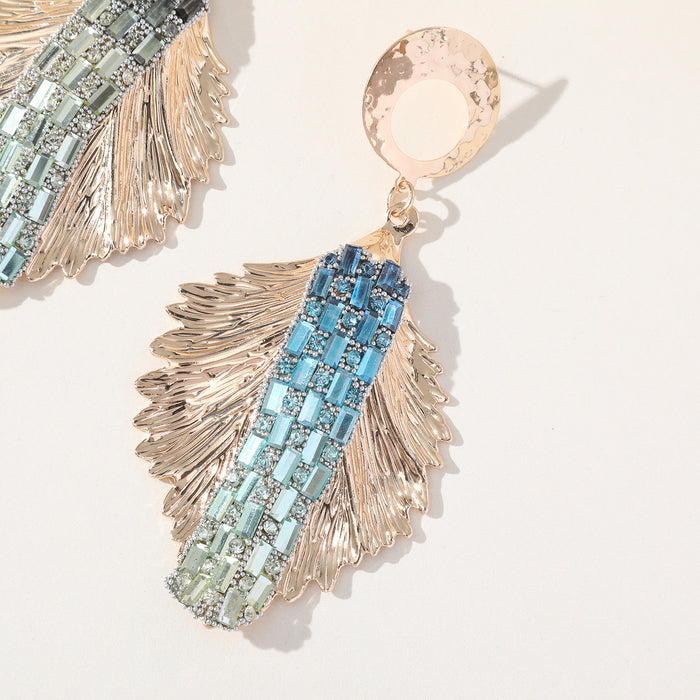 Colorful Feather Tassel Earrings - Exaggerated Rhinestone Dangles for Fall and Winter