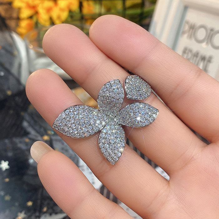 Luxury butterfly ring inlaid with zircon flower open ring for women