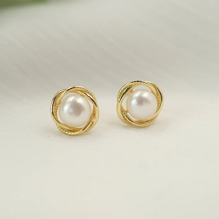 Imitation pearl earrings floral twist earrings