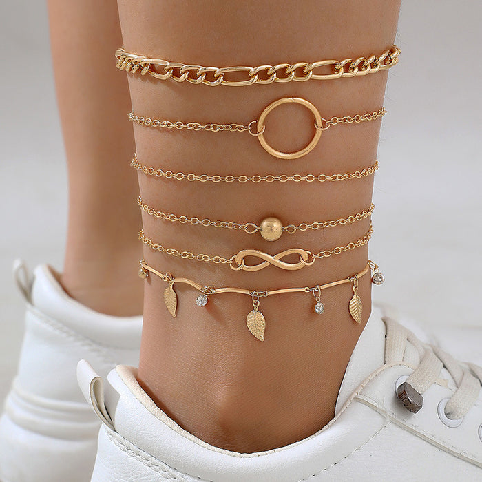 Fashionable Heart Pendant Anklet Set – Rhinestones and Layered Chains for a Trendy Look