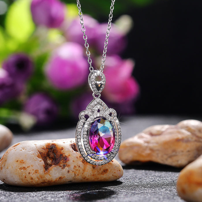 Oval zircon pendant necklace colored zircon jewelry