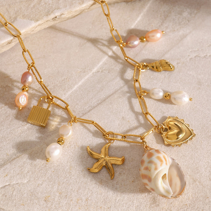 Love pearl pendant necklace, pink holiday style, sweet ocean style design