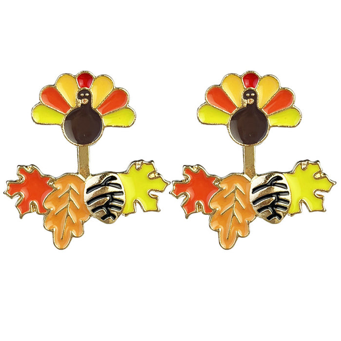 Thanksgiving Autumn Stud Earrings with Turkey, Maple Leaf, Pumpkin, and Fox Designs