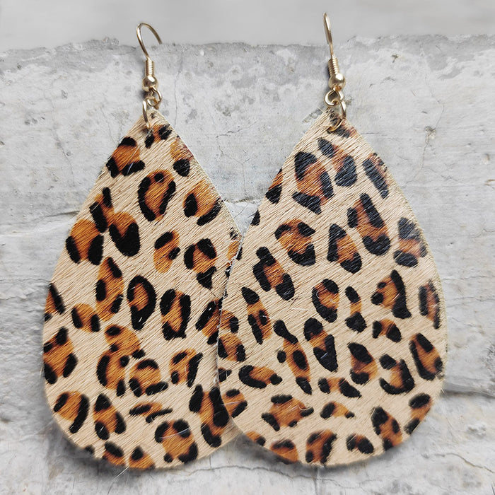 Large Teardrop Genuine Leather Long Hair Earrings with Western Style