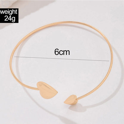 Double Heart Cuff Bracelet - Minimalist Open Circle Bangle Jewelry for Women