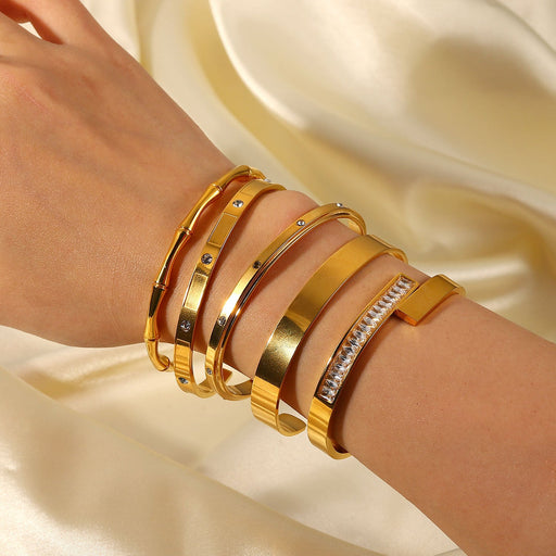 Stainless Steel Gold Plated Open Bracelet - wallojewerly 