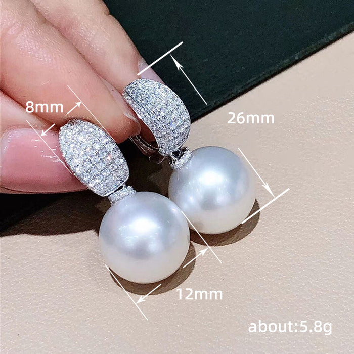 Pendientes de perlas súper brillantes con microtachuelas