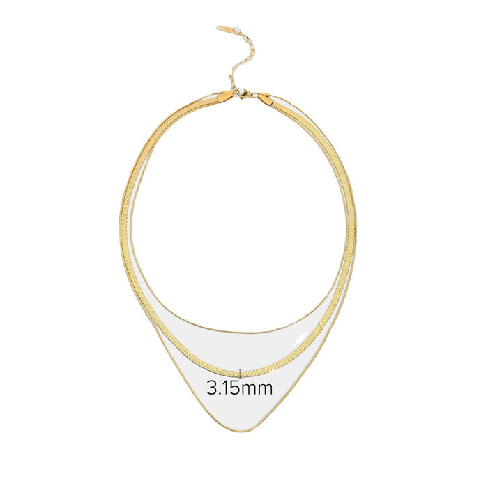 European Style Three-Layer Snake Chain Necklace - Fashionable 14K Gold-Plated Stainless Steel for Women