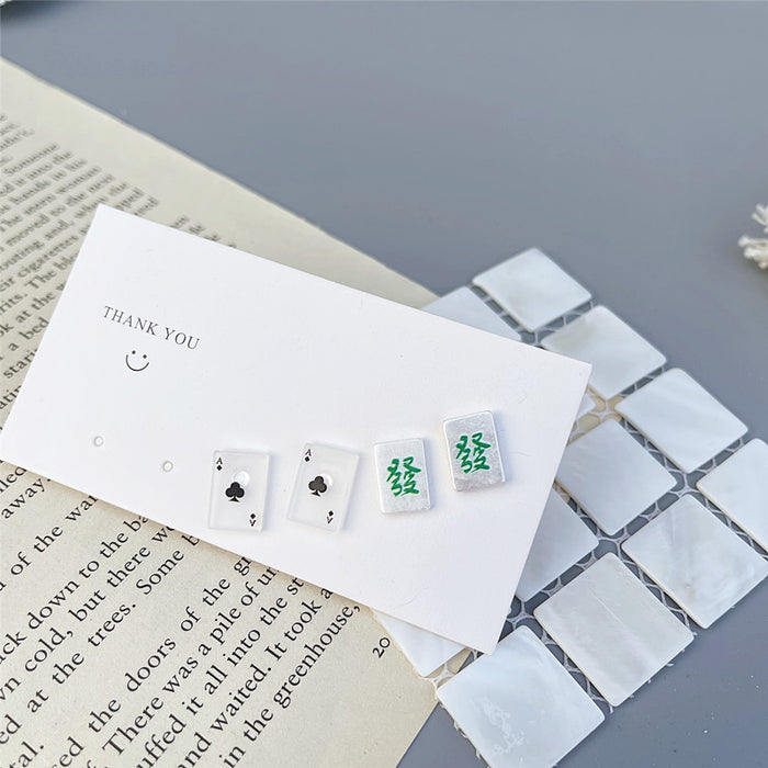 Mahjong earrings S925 silver needle fun Chinese style earrings