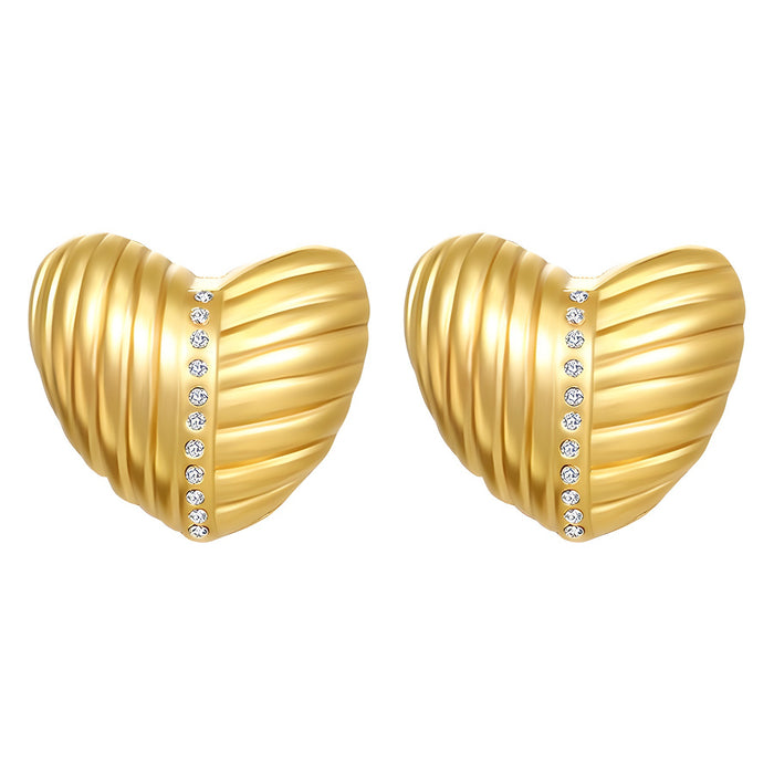 Pendientes de acero inoxidable de lujo con incrustaciones de circonitas y corazón de amor, ligeros, de oro de 18 quilates