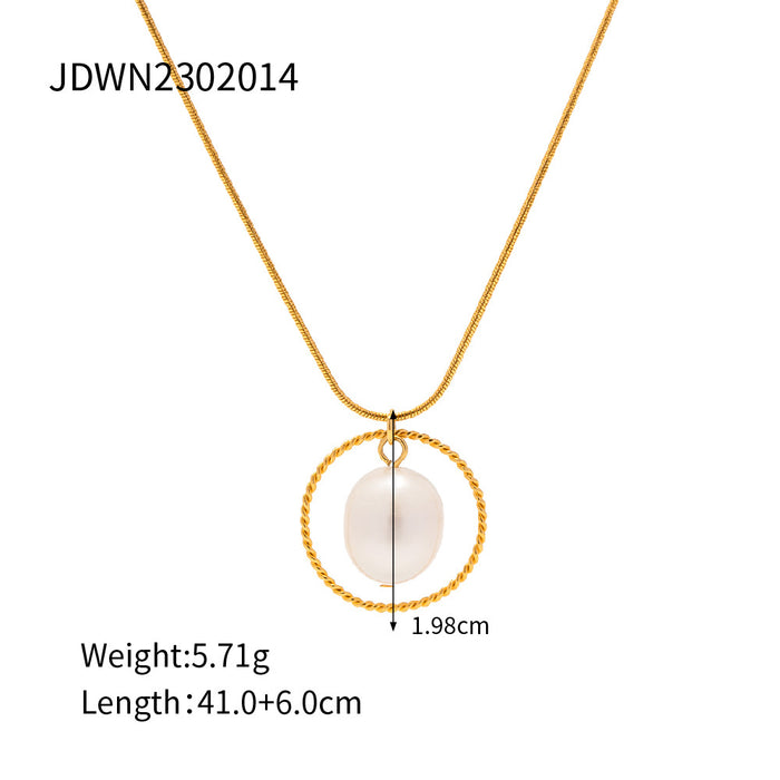 European INS-Style Cross-Border 18K Gold Stainless Steel Freshwater Pearl Pendant Snake Chain - Non-Fading Unique Design