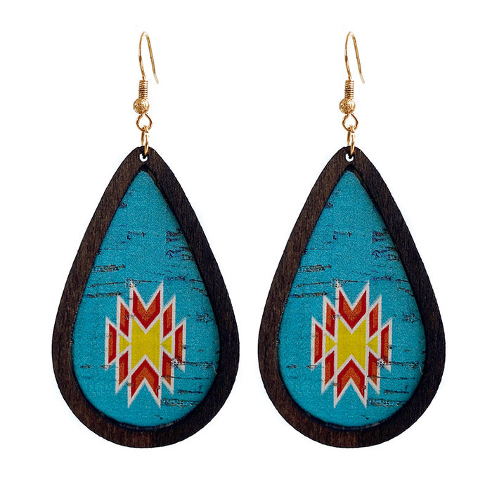 Blue wooden earrings