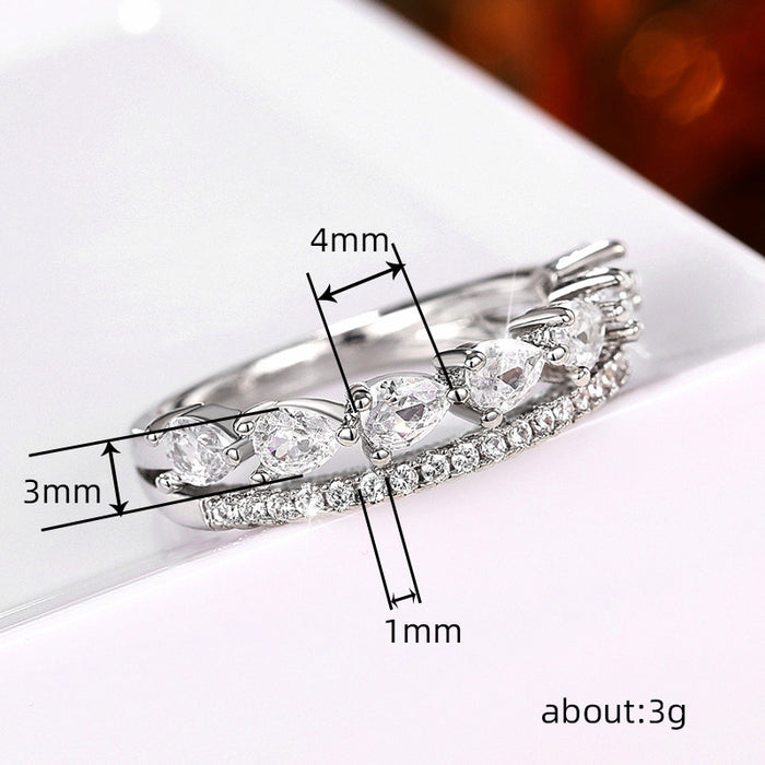 Cold style double-layer ring teardrop-shaped stacking Korean style lady temperament