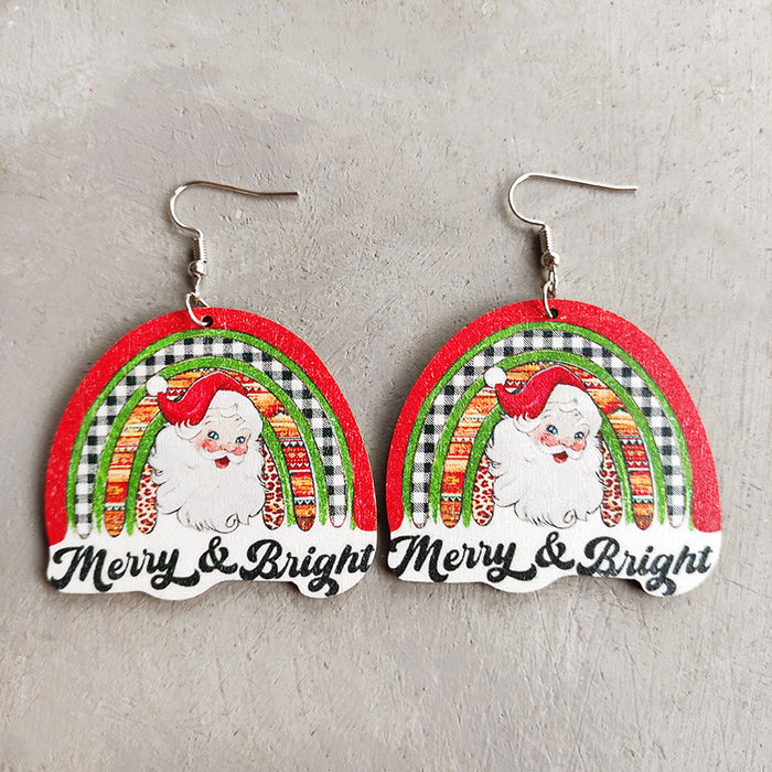 Christmas Earrings with Santa, Rainbow, Sunflower, Plaid, and Leopard Print