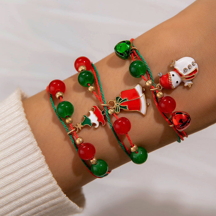 Christmas Bell Charm Bracelet Set - Red Rope Holiday Jewelry