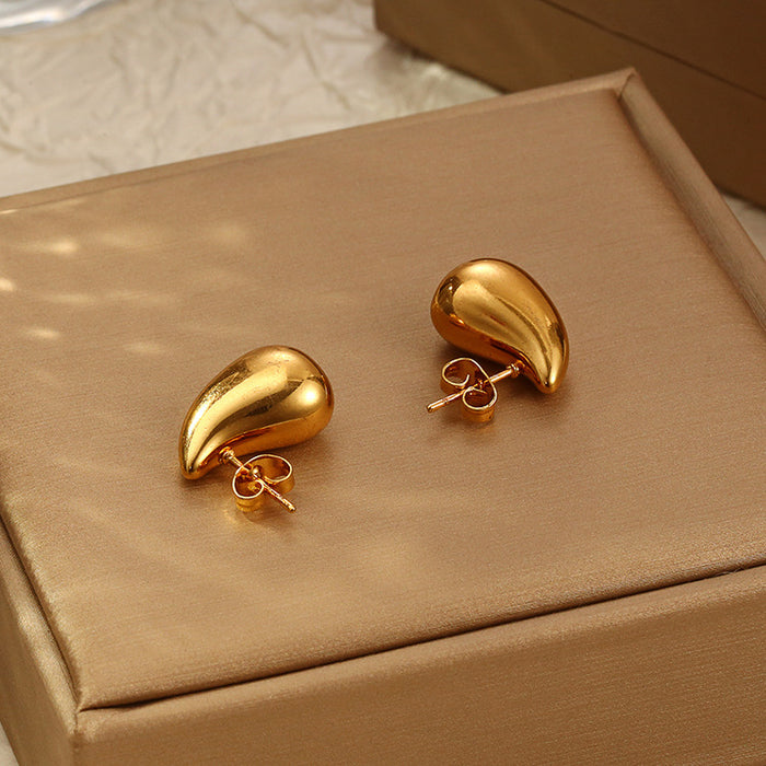 Glossy water drop hollow earrings stainless steel gold-plated titanium steel light luxury earrings