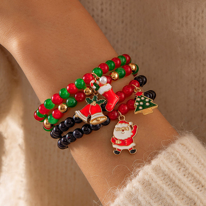 Christmas Bell Charm Bracelet Set - Red Rope Holiday Jewelry