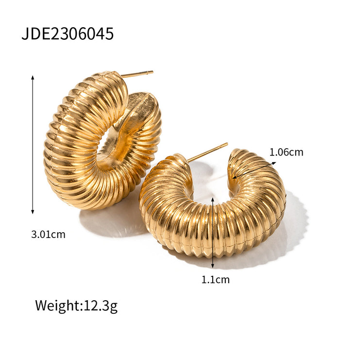 European 18K Gold Plated Stainless Steel Vacuum Coated C-Shaped Earrings - High-End Jewelry for Women