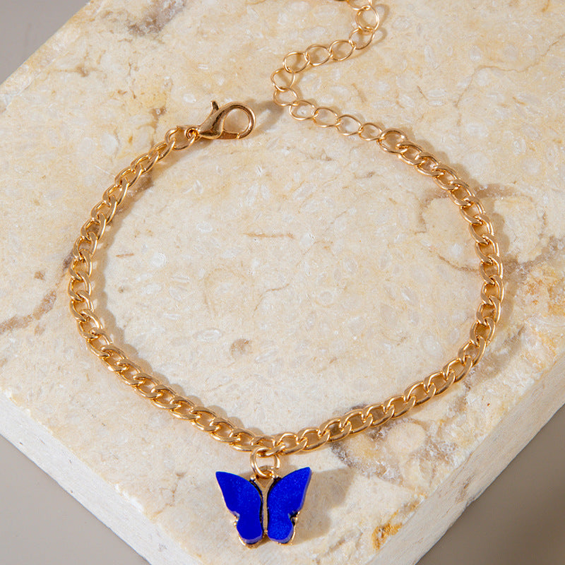 Blue Evil Eye and Butterfly Bracelet Set - Diamond-Inlaid Luxury Jewelry