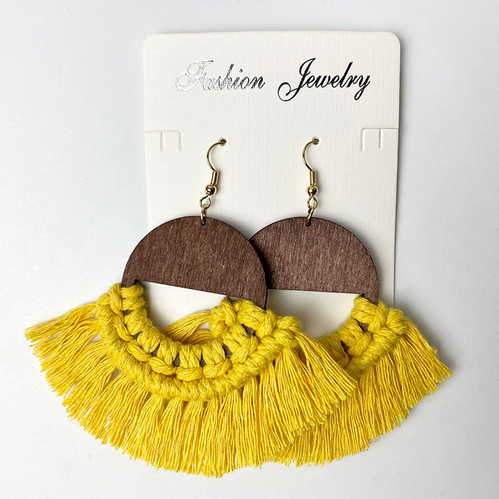 Bohemian Tassel Earrings with Wooden Design for Wedding and Gifts