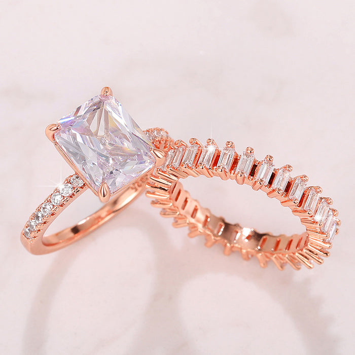 Conjunto de anillo de propuesta de compromiso de moda, anillo exagerado en forma de princesa