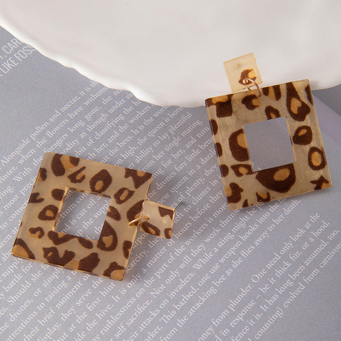 Geometric square leopard print earrings personality fashion all-match ethnic style earrings