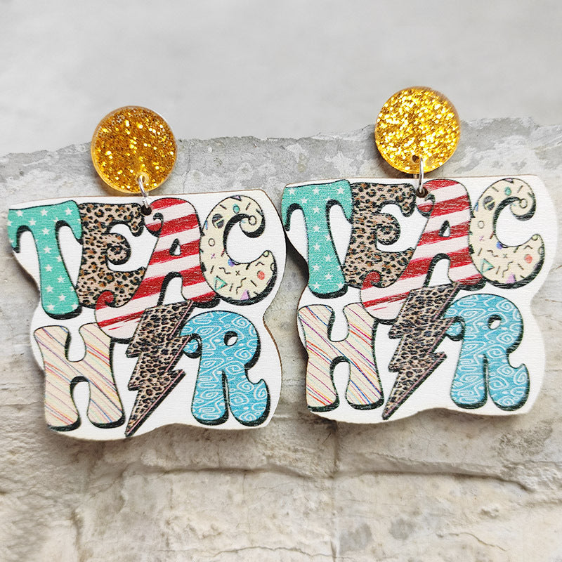 Wooden Teacher Letter Earrings