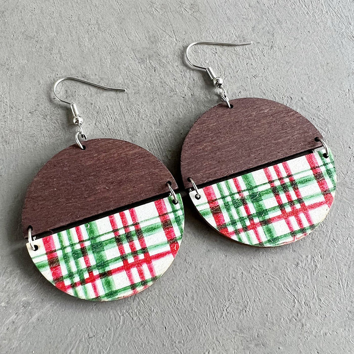 Bohemian Christmas Pattern Patchwork Earrings with Simple Plaid and Stripes