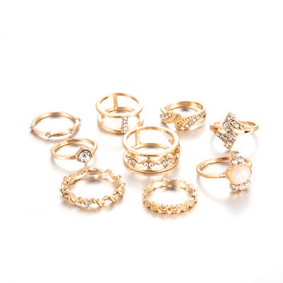 Bohemian style diamond ring set of nine