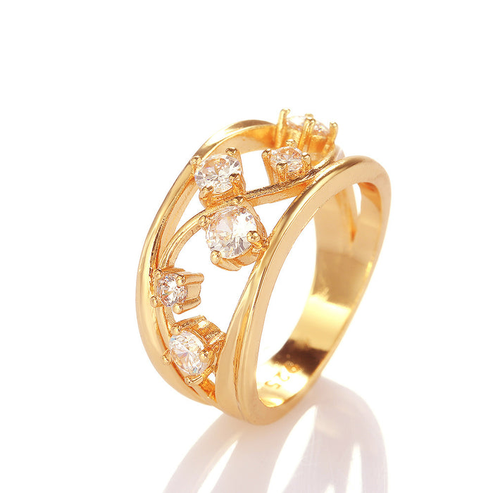 Wave geometric line ring gold zircon women's ring