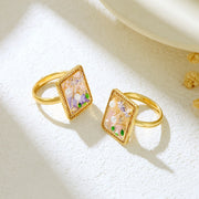 Wholesale copper micro-inlaid enamel painted drip flower open ring - wallojewerly 