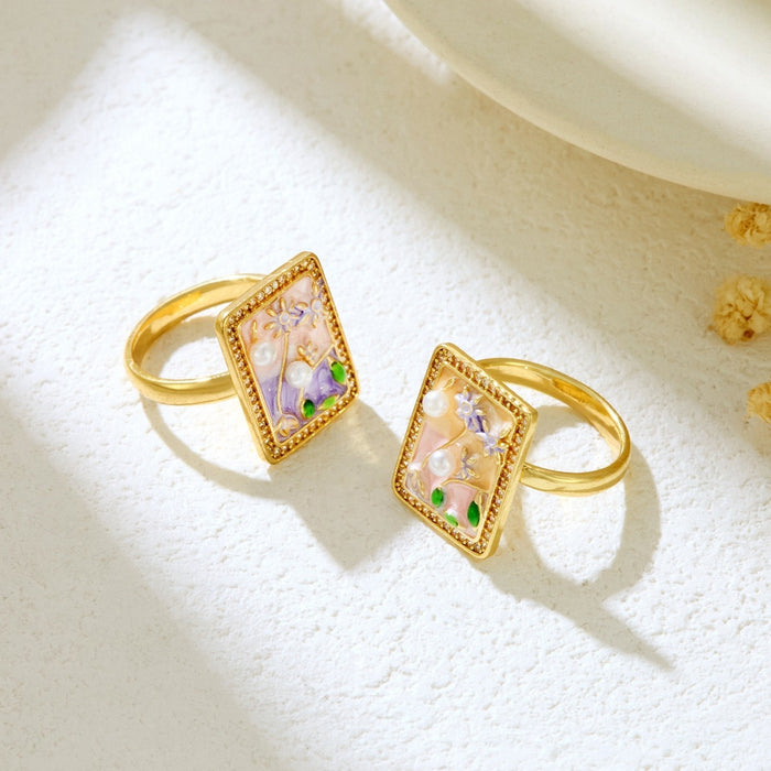 Wholesale copper micro-inlaid enamel painted drip flower open ring