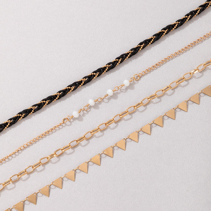 Beach-Style Triangular Multi-Layer Anklet with Geometric Design