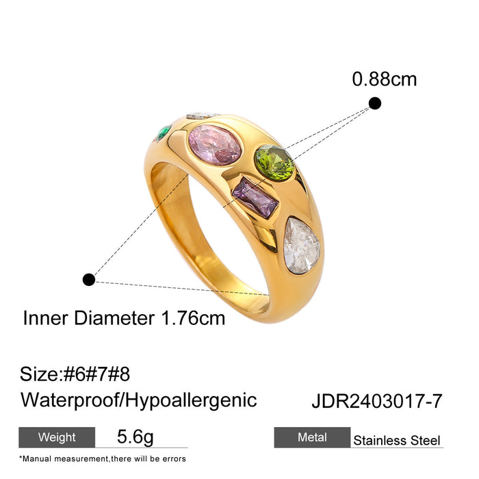 18K Gold Stainless Steel Crossover Water Drop Zircon Ring - Elegant Design