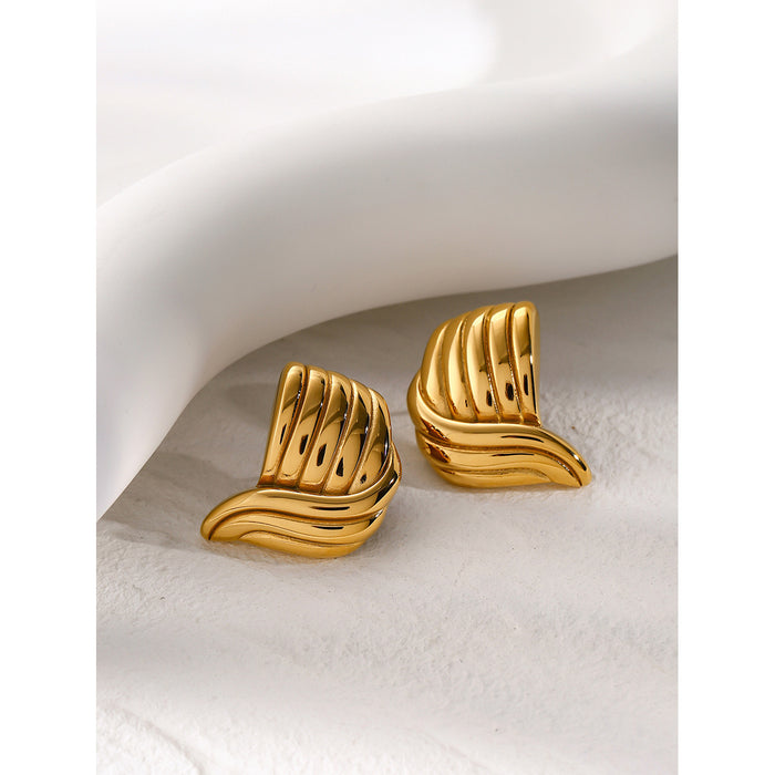 18K Gold Stainless Steel Wave Earrings - Trendy New Titanium Steel Jewelry