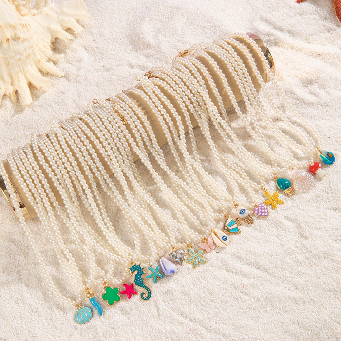 Halloween Feather Choker Necklace - Colorful Bead Chain with Spooky Design