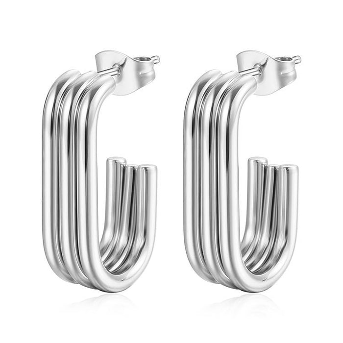 Oval stainless steel earrings simple light luxury 18K plated women's trendy earrings