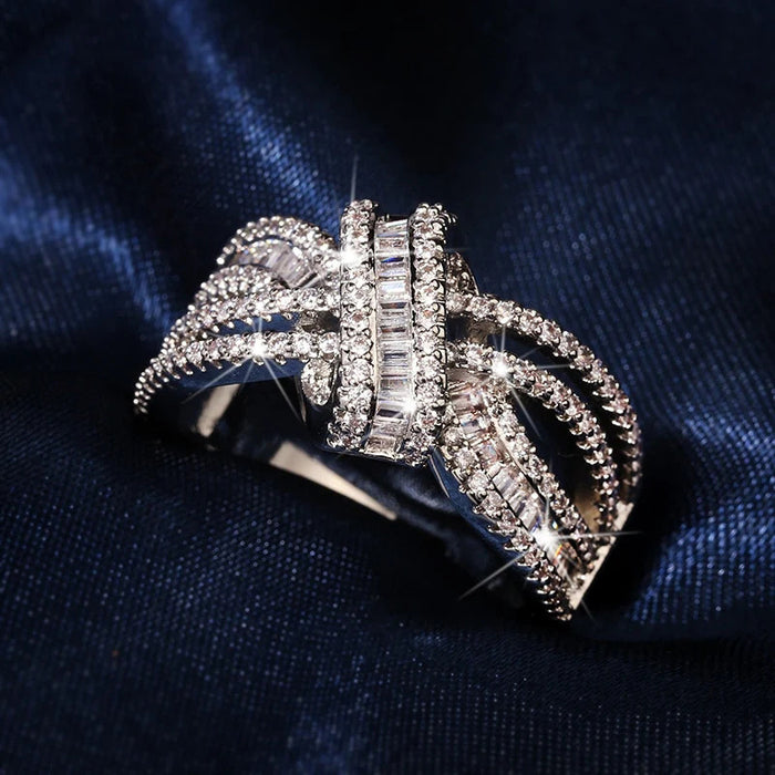 Hollow ribbon design ring temperament versatile light luxury women's ring
