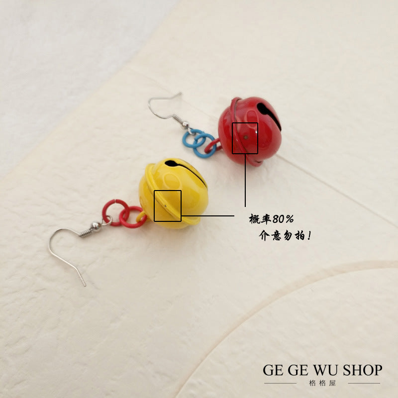 Metal bell earrings S925 silver needle color spray paint cute earrings