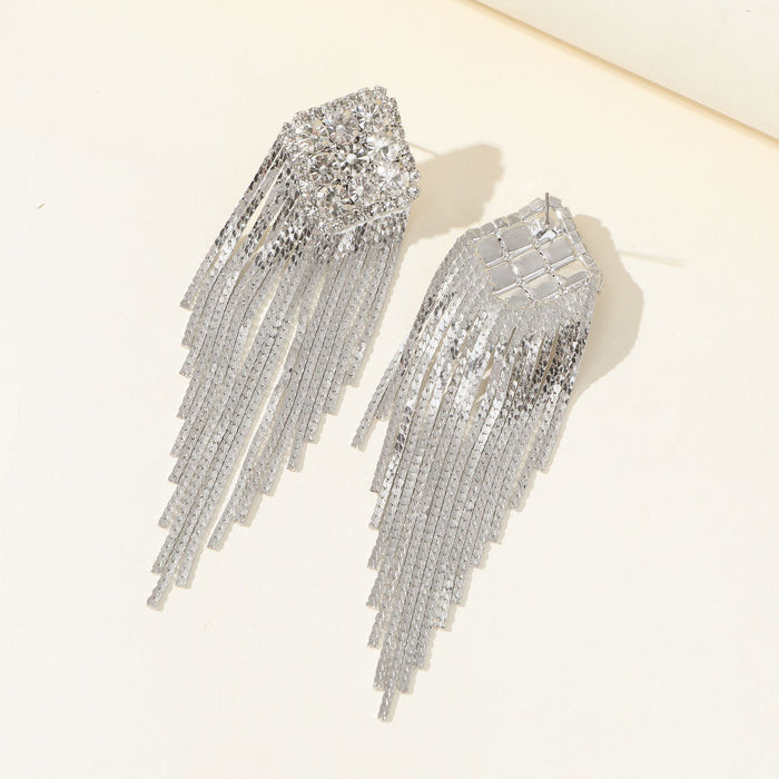 Long Rhinestone Tassel Earrings - Trendy Claw Chain Dangle Earrings for Elegant Evenings