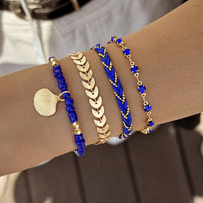 Bohemian Bead and Shell Bracelet Set - Four-Piece Ethnic Jewelry