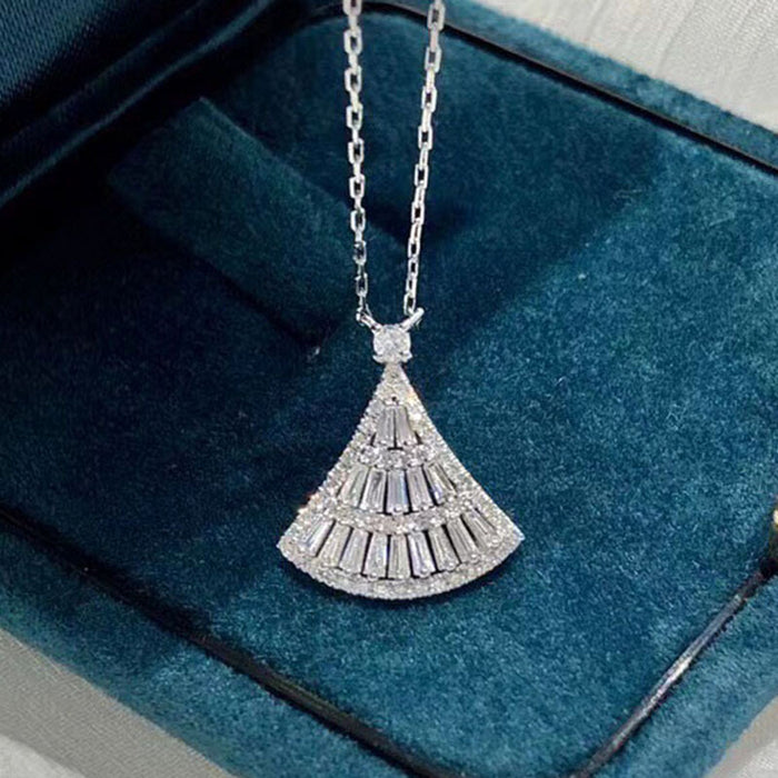 Skirt fan-shaped necklace ladder square diamond light luxury evening jewelry